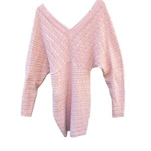 ChicMe Pink Knit Sweater Dress Women’s Medium V Neck Long Sleeve Bodycon